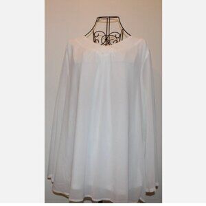 Off White Blouse Ivory Top L Crepe Convertible Sleeves Pullover Shirt NWOT